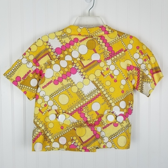 ITW Linen Retro Style Print One Button Swing Blazer Jacket Size 2 Short Sleeve - Picture 2 of 16